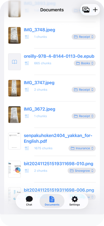 LocalRAG! document list showing multiple file formats